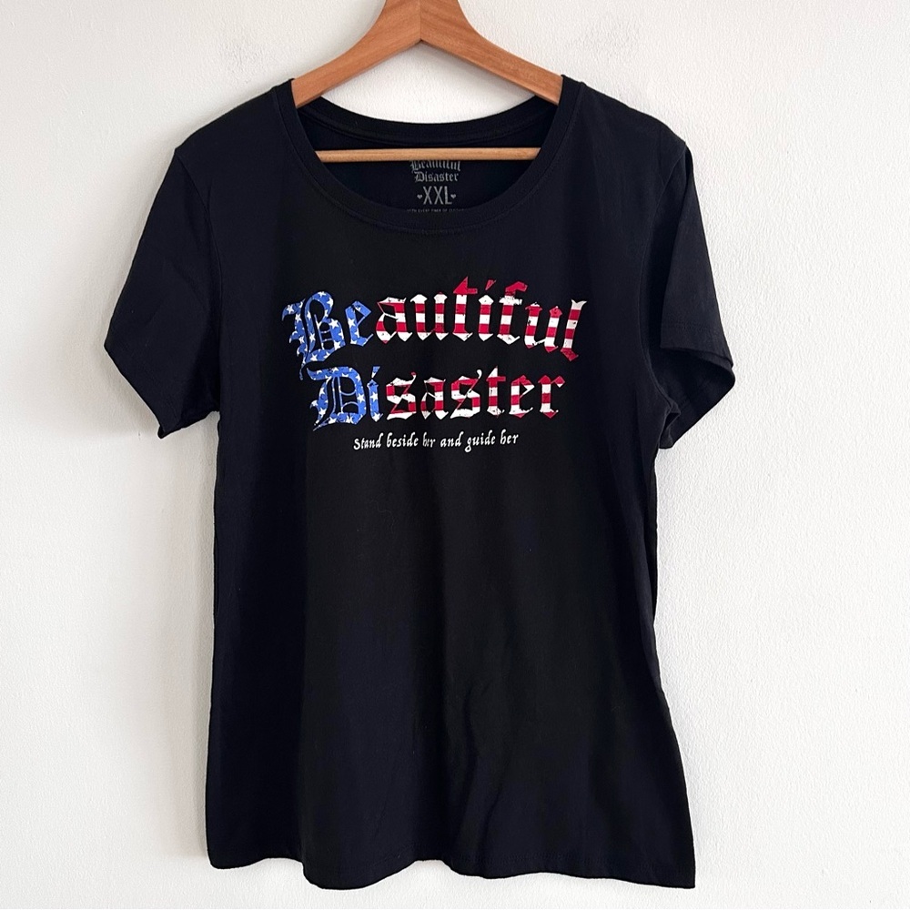 Beautiful disaster patriotic flag design short sleeve black t-shirt XXL